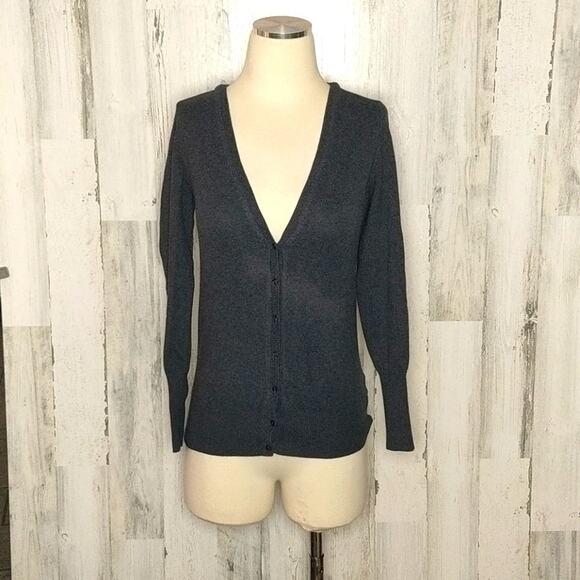 ZARA Knit Charcoal Gray V-Neck Fitted Cardigan Sweater M - Picture 5 of 16